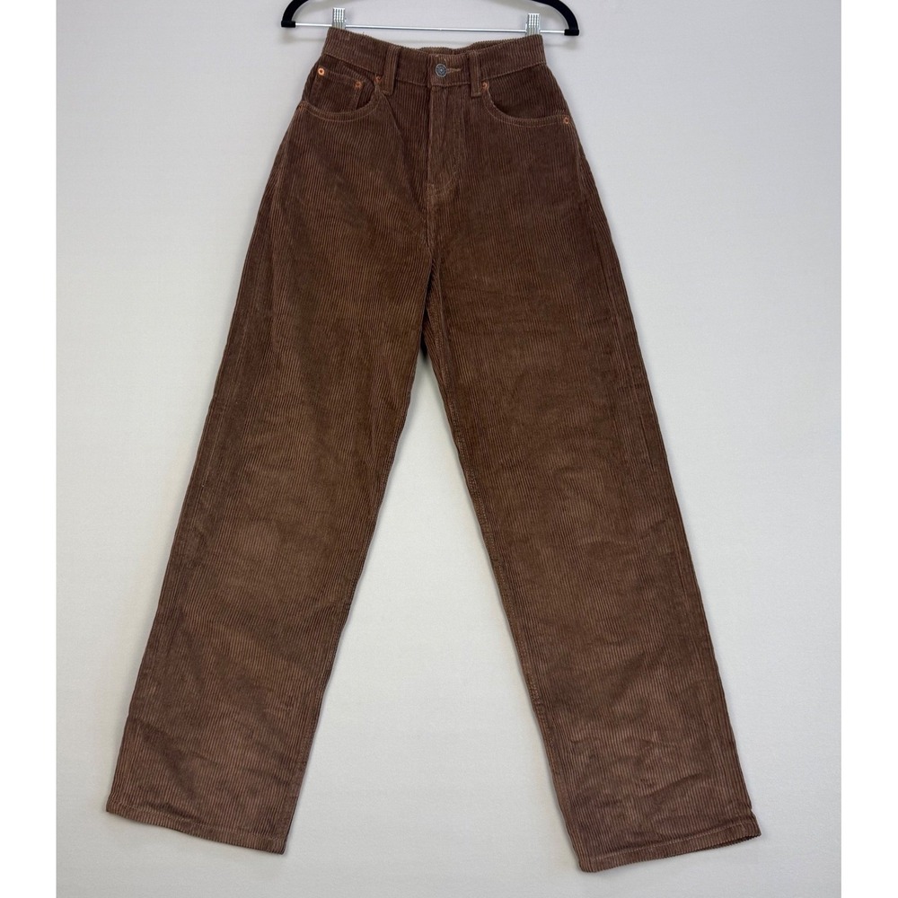 Motel Rocks Parallel Corduroy Jeans High Waisted Wide Leg Chocolate Brown 23x30
